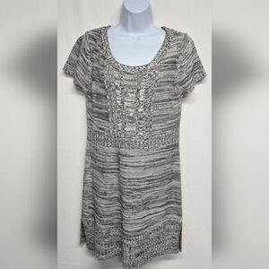 Lei Grey Knit Tunic / Mini Dress Sweater Short Sleeve Jr. Size XXL Long Length